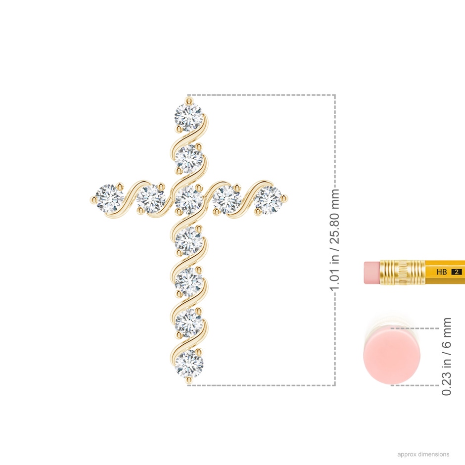 2.5mm GVS2 Prong and Bar Set Diamond Cross Pendant in Yellow Gold ruler