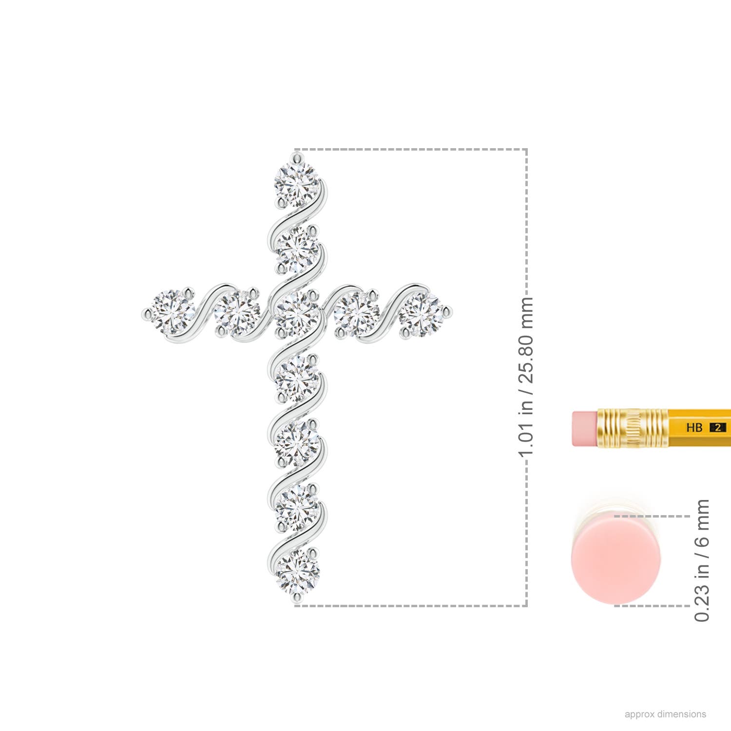 2.5mm HSI2 Prong and Bar Set Diamond Cross Pendant in White Gold - ruler