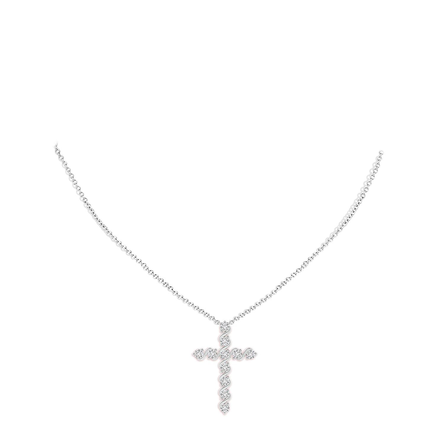 2.5mm HSI2 Prong and Bar Set Diamond Cross Pendant in White Gold - body_neck