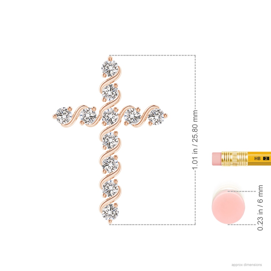 2.5mm IJI1I2 Prong and Bar Set Diamond Cross Pendant in Rose Gold ruler
