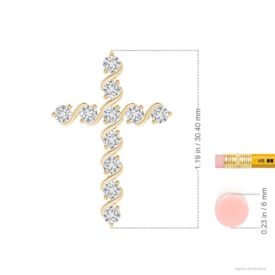 2.9mm HSI2 Prong and Bar Set Diamond Cross Pendant in Yellow Gold ruler
