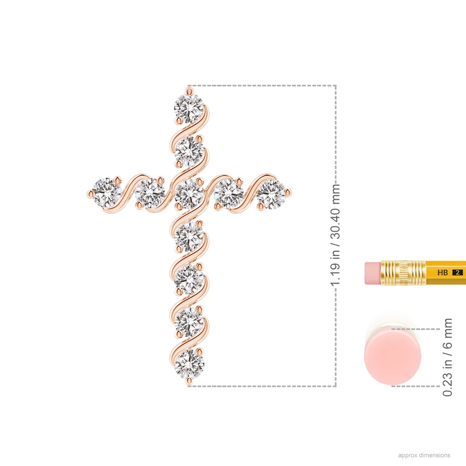 2.9mm IJI1I2 Prong and Bar Set Diamond Cross Pendant in Rose Gold ruler