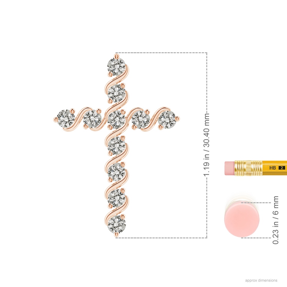 2.9mm KI3 Prong and Bar Set Diamond Cross Pendant in Rose Gold ruler