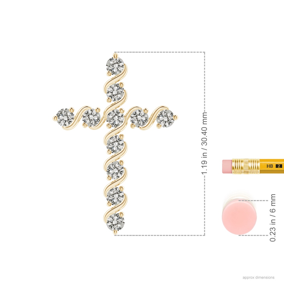 2.9mm KI3 Prong and Bar Set Diamond Cross Pendant in Yellow Gold ruler