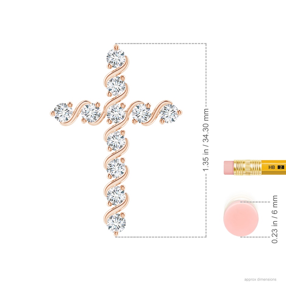 3.3mm GVS2 Prong and Bar Set Diamond Cross Pendant in Rose Gold ruler