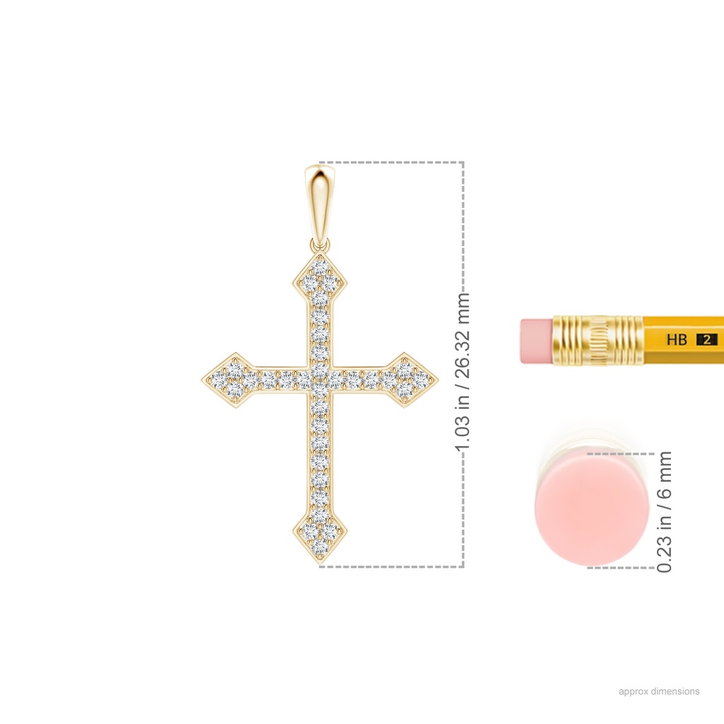 1mm GVS2 Vintage Style Pave-Set Diamond Cross Pendant in Yellow Gold Ruler