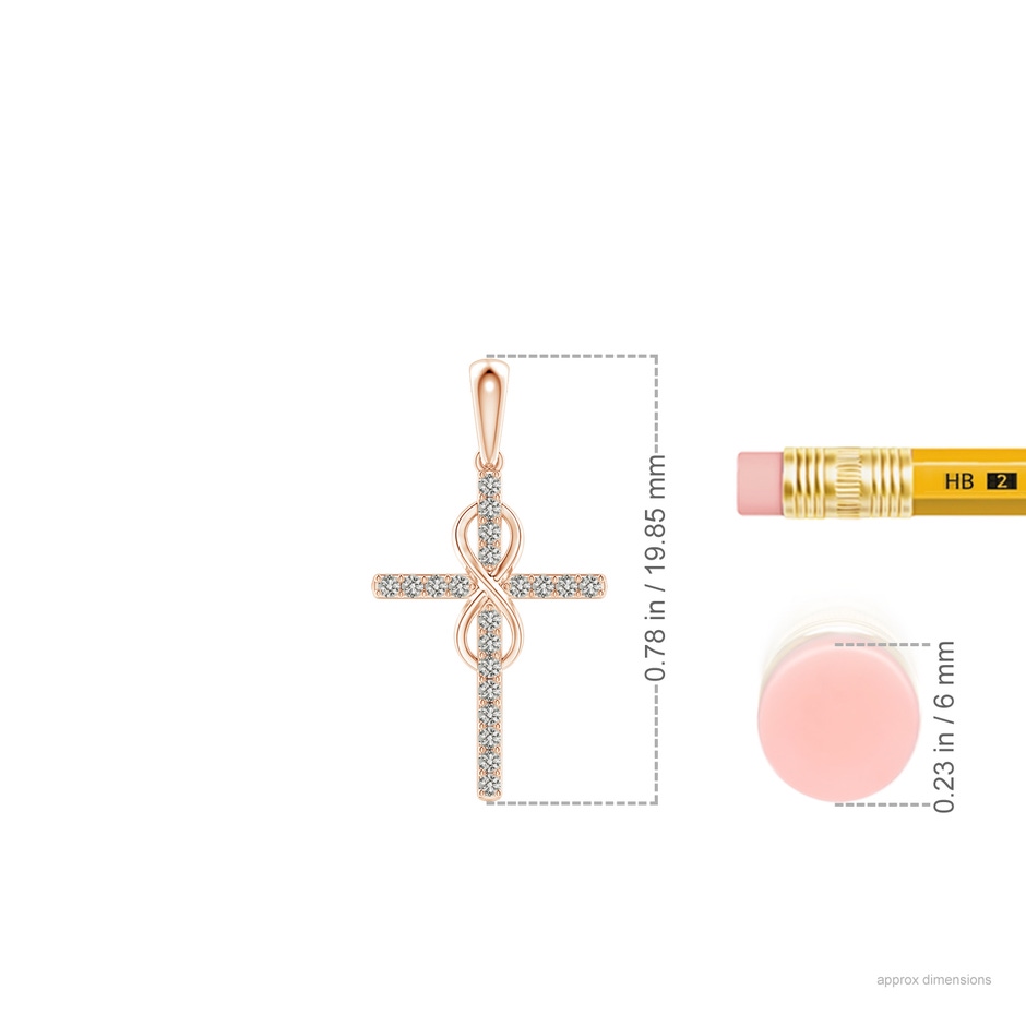 0.9mm KI3 Diamond Cross and Infinity Pendant in Rose Gold ruler