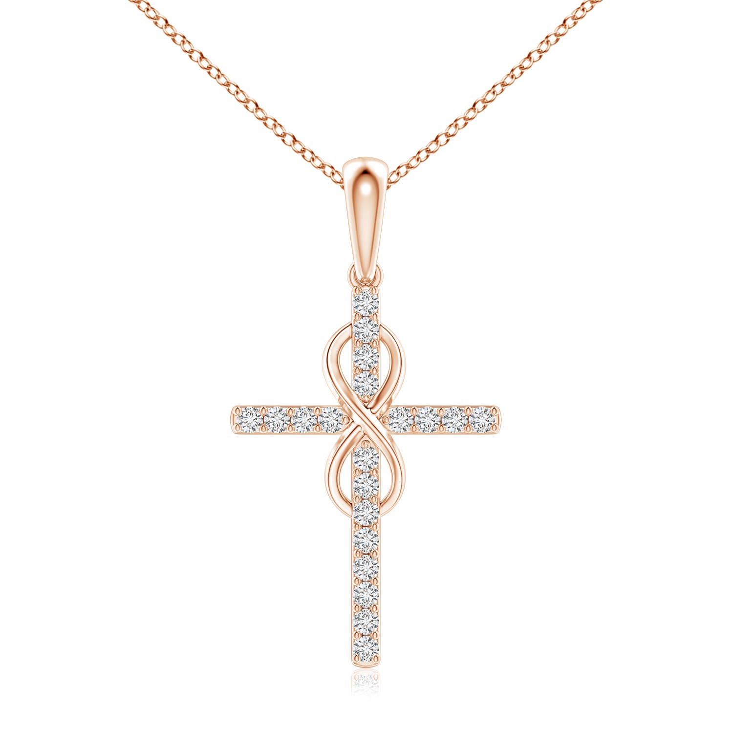 1mm HSI2 Diamond Cross and Infinity Pendant in 18CT Rose Gold