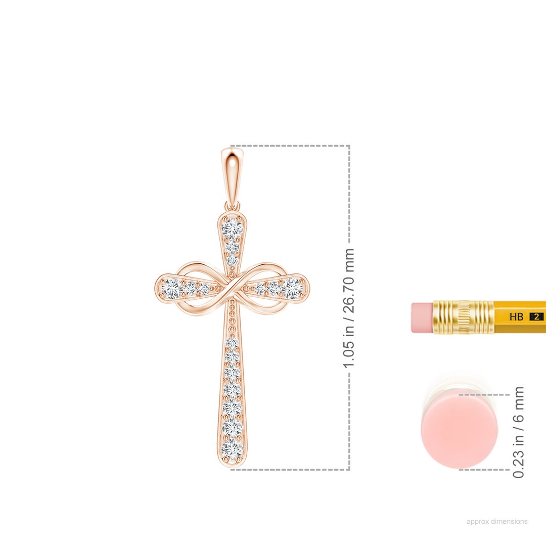 1.5mm GVS2 Pave-Set Diamond Cross and Sideways Infinity Pendant in 18K Rose Gold - ruler