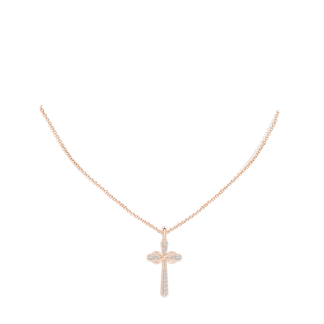 1.5mm GVS2 Pave-Set Diamond Cross and Sideways Infinity Pendant in 18K Rose Gold - body_neck