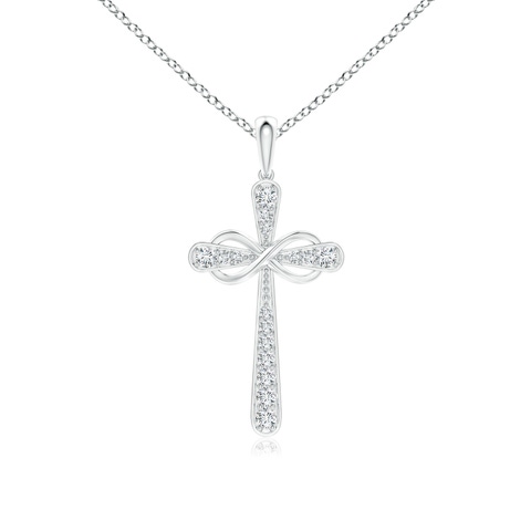 1.5mm GVS2 Pave-Set Diamond Cross and Sideways Infinity Pendant in 18K White Gold