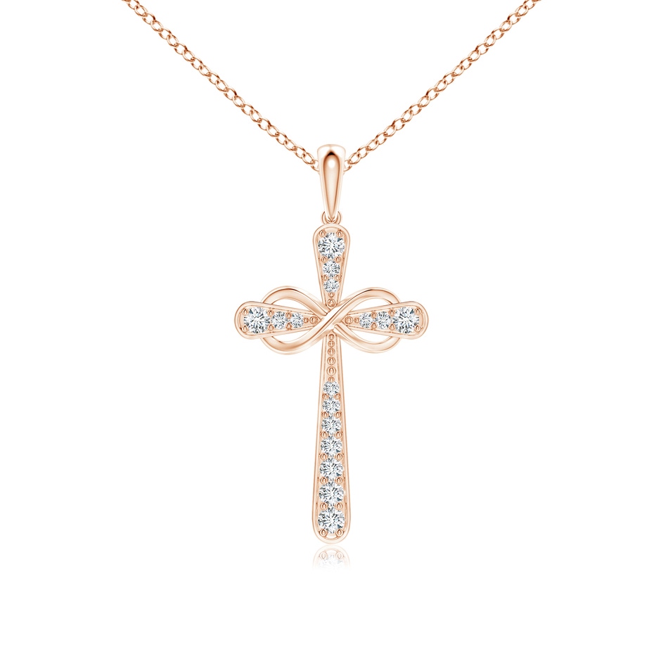 1.5mm GVS2 Pave-Set Diamond Cross and Sideways Infinity Pendant in 9K Rose Gold 