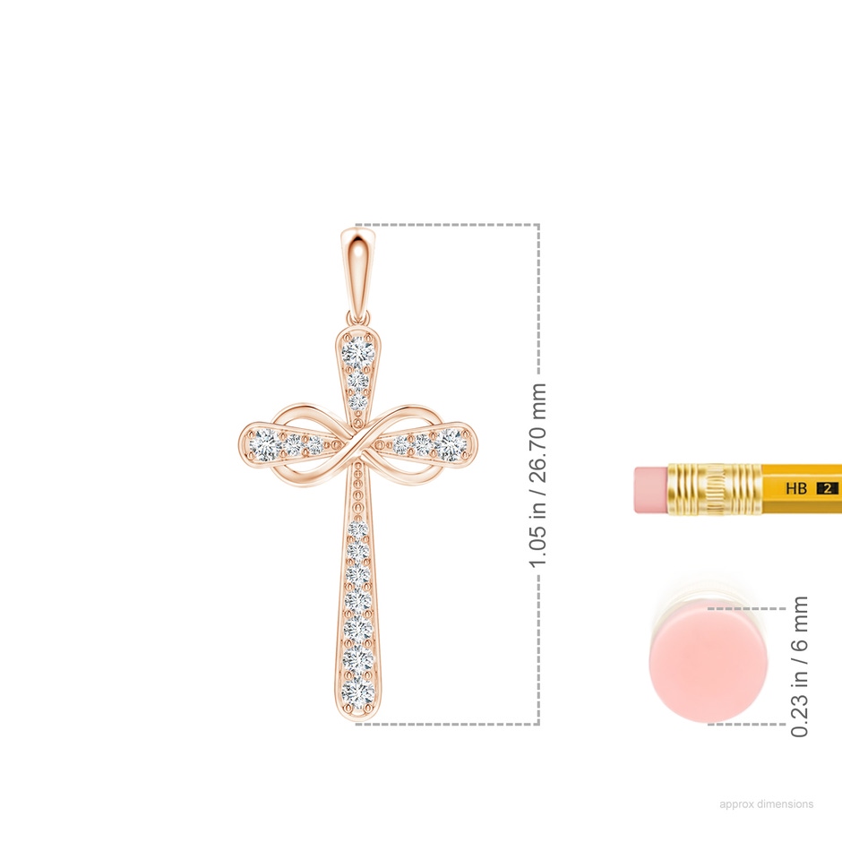 1.5mm GVS2 Pave-Set Diamond Cross and Sideways Infinity Pendant in 9K Rose Gold ruler