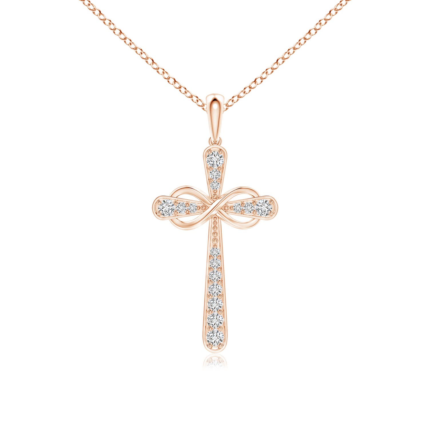 1.5mm HSI2 Pave-Set Diamond Cross and Sideways Infinity Pendant in 18CT Rose Gold