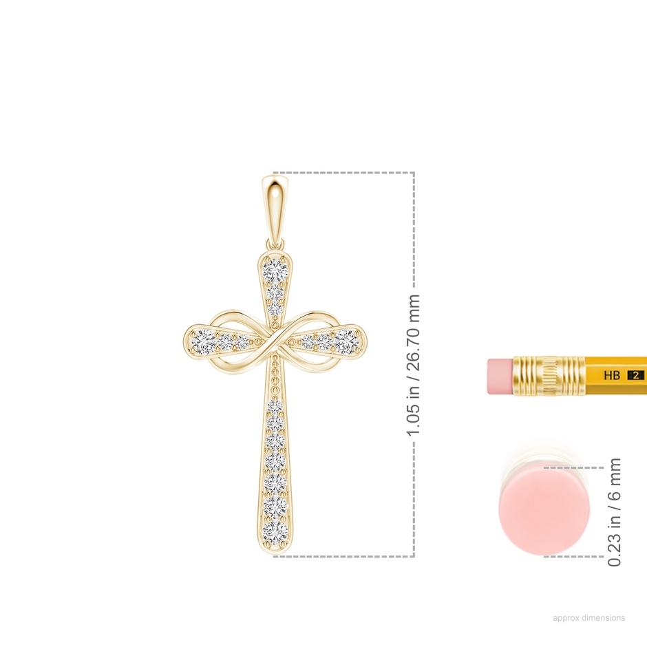 1.5mm HSI2 Pave-Set Diamond Cross and Sideways Infinity Pendant in 18K Yellow Gold ruler