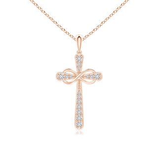 1.5mm HSI2 Pave-Set Diamond Cross and Sideways Infinity Pendant in Rose Gold