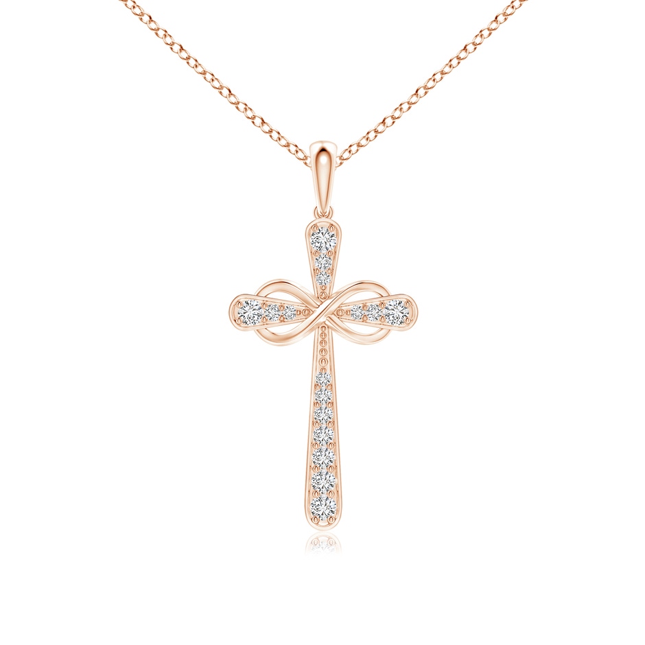1.5mm HSI2 Pave-Set Diamond Cross and Sideways Infinity Pendant in Rose Gold 