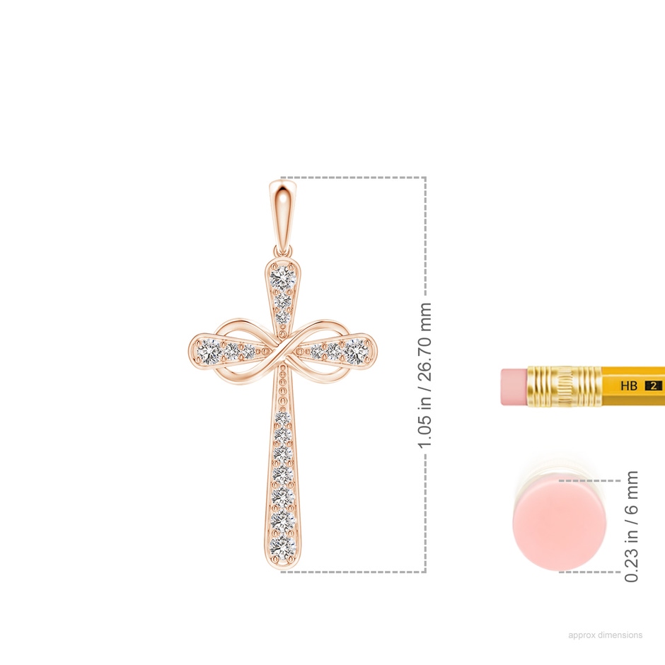 1.5mm IJI1I2 Pave-Set Diamond Cross and Sideways Infinity Pendant in Rose Gold ruler