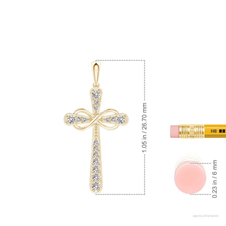 1.5mm IJI1I2 Pave-Set Diamond Cross and Sideways Infinity Pendant in Yellow Gold ruler