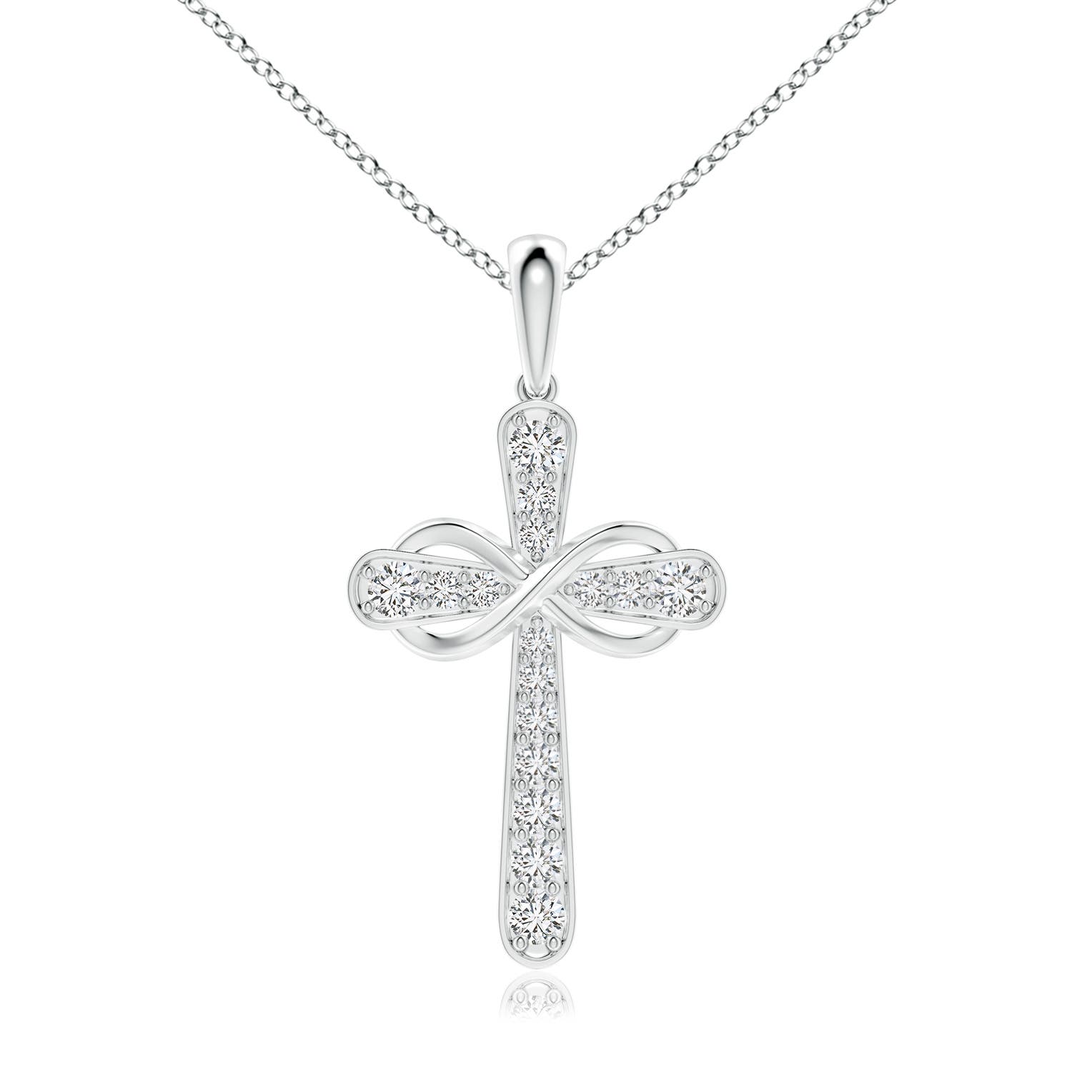 2.6mm HSI2 Pave-Set Diamond Cross and Sideways Infinity Pendant in 18K White Gold