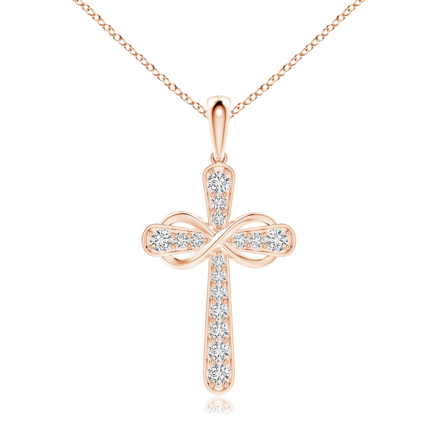 2.6mm HSI2 Pave-Set Diamond Cross and Sideways Infinity Pendant in Rose Gold