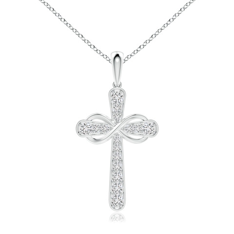 2.6mm HSI2 Pave-Set Diamond Cross and Sideways Infinity Pendant in White Gold