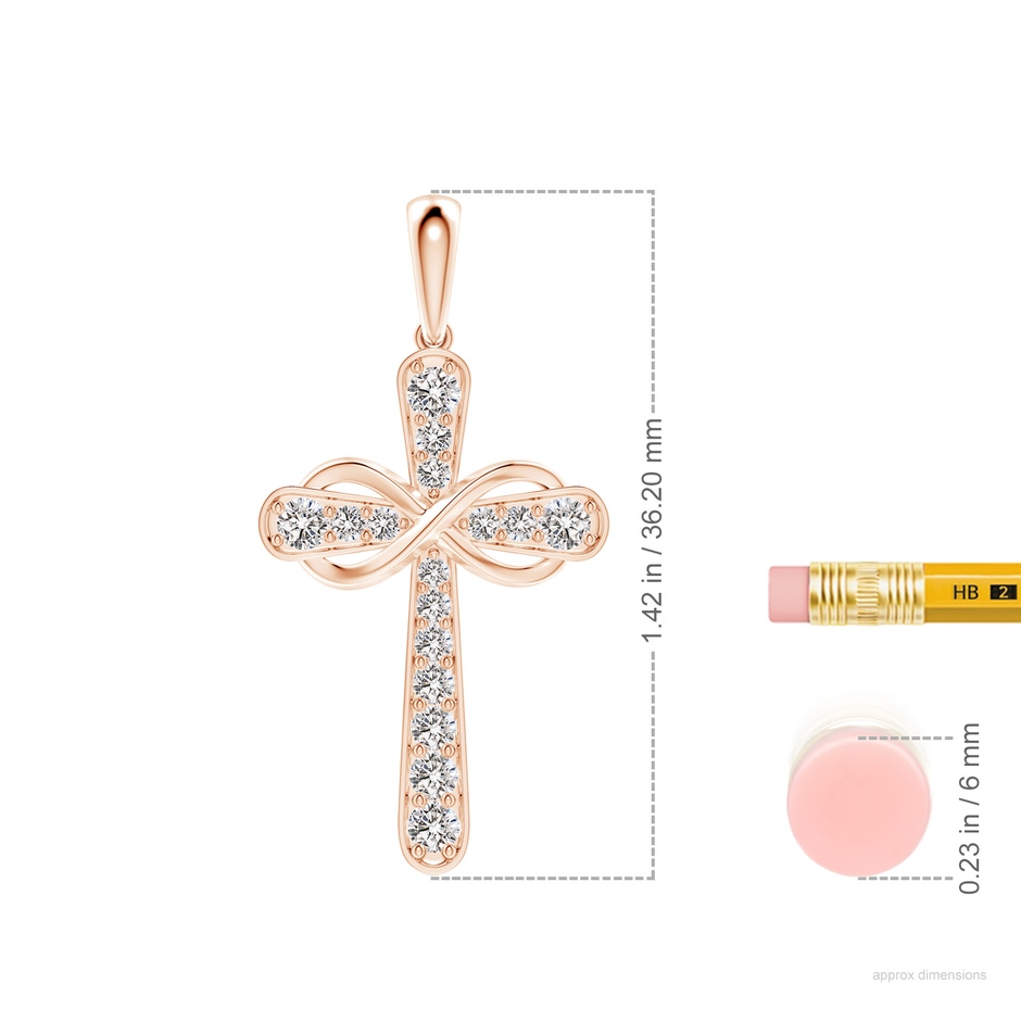 2.6mm IJI1I2 Pave-Set Diamond Cross and Sideways Infinity Pendant in Rose Gold ruler