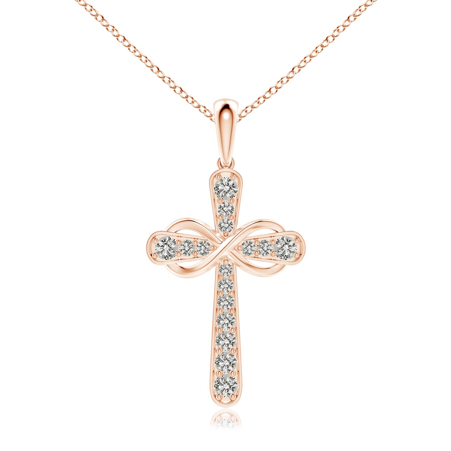 2.6mm KI3 Pave-Set Diamond Cross and Sideways Infinity Pendant in Rose Gold