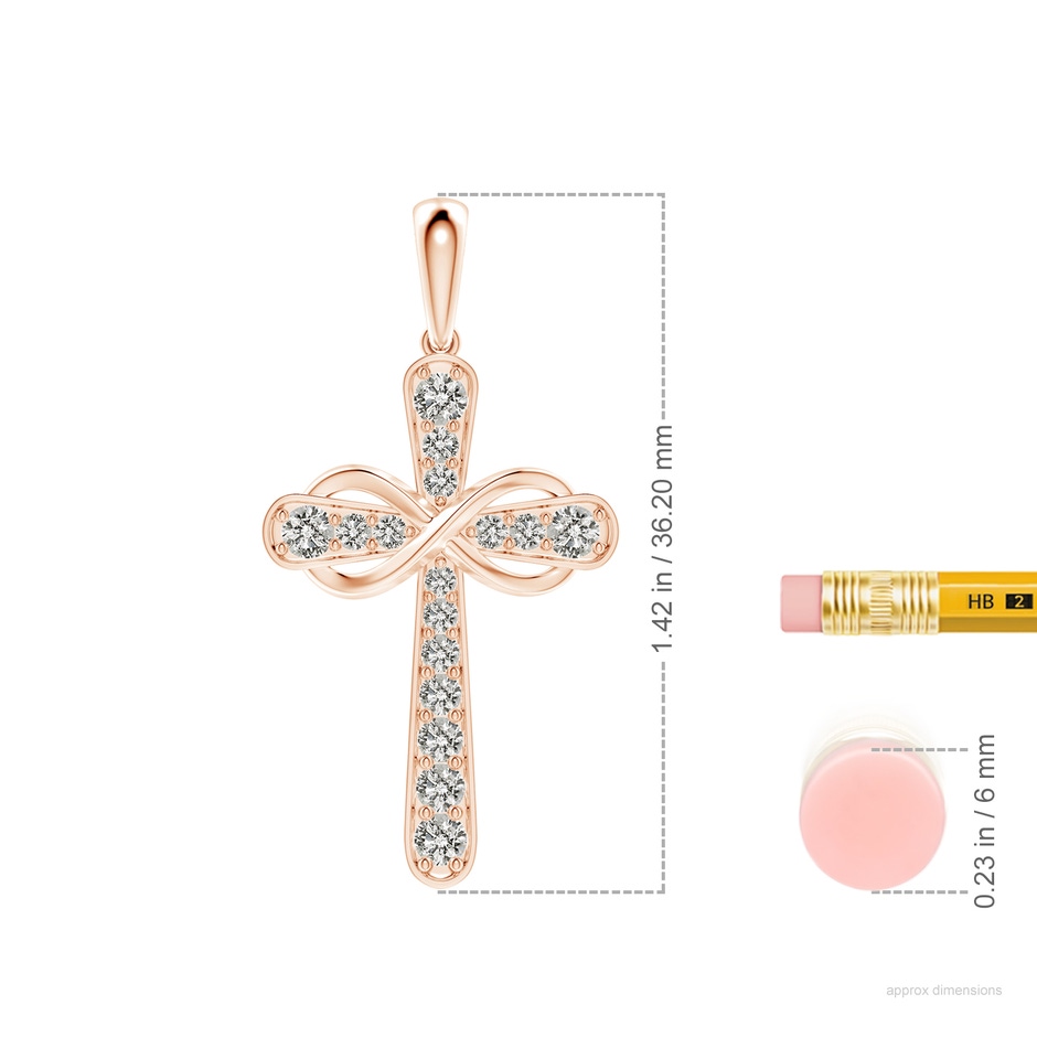 2.6mm KI3 Pave-Set Diamond Cross and Sideways Infinity Pendant in Rose Gold ruler