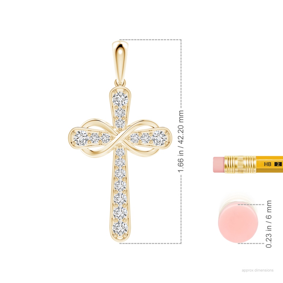 3.1mm HSI2 Pave-Set Diamond Cross and Sideways Infinity Pendant in 18K Yellow Gold ruler