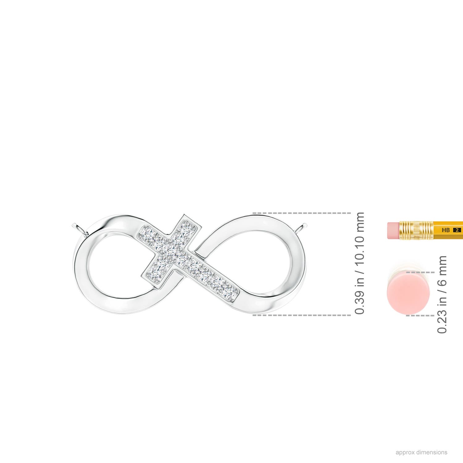 1.2mm GVS2 Pave-Set Diamond Sideways Infinity Cross Pendant in 18K White Gold - ruler