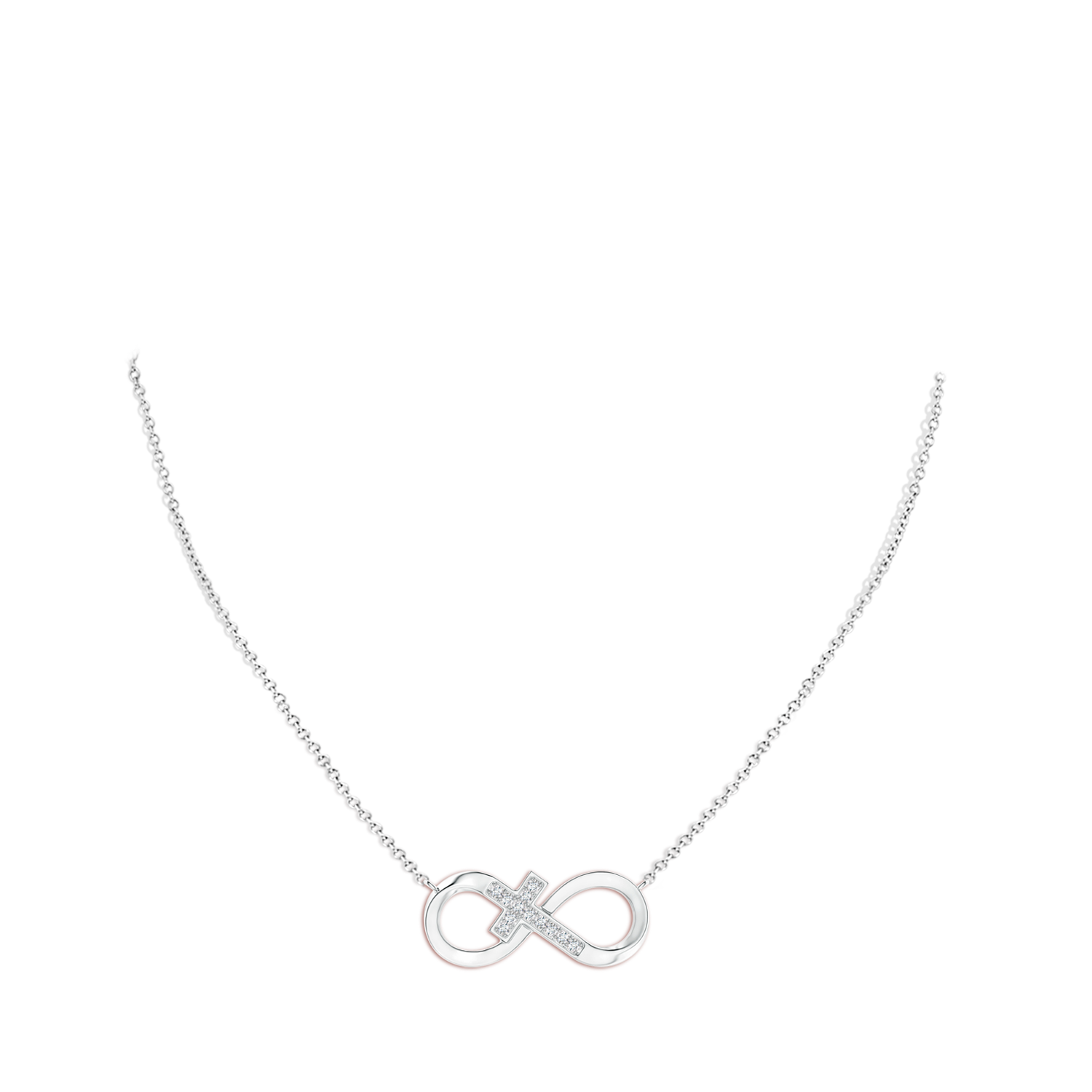1.2mm GVS2 Pave-Set Diamond Sideways Infinity Cross Pendant in 18K White Gold - body_neck