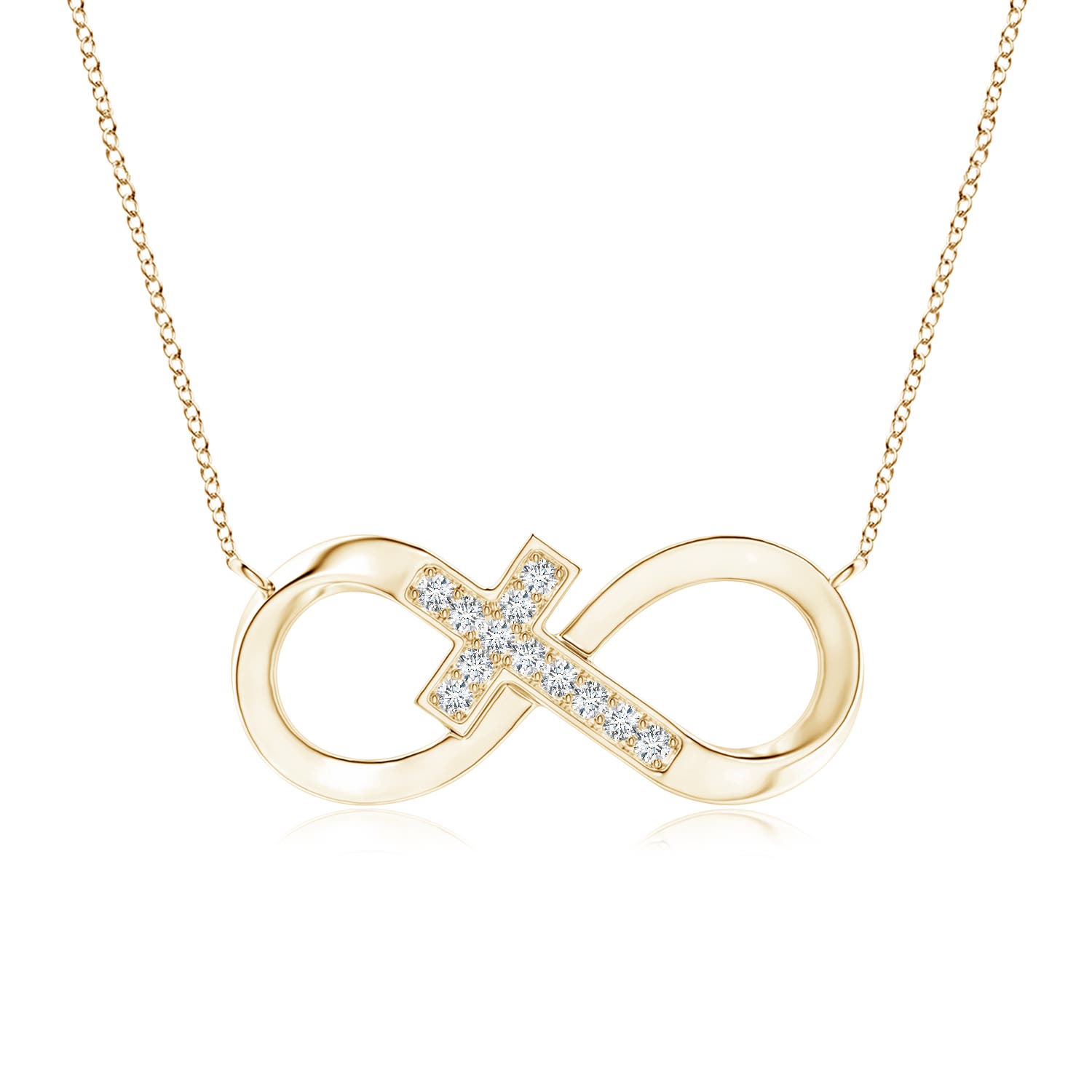 1.2mm GVS2 Pave-Set Diamond Sideways Infinity Cross Pendant in 18K Yellow Gold