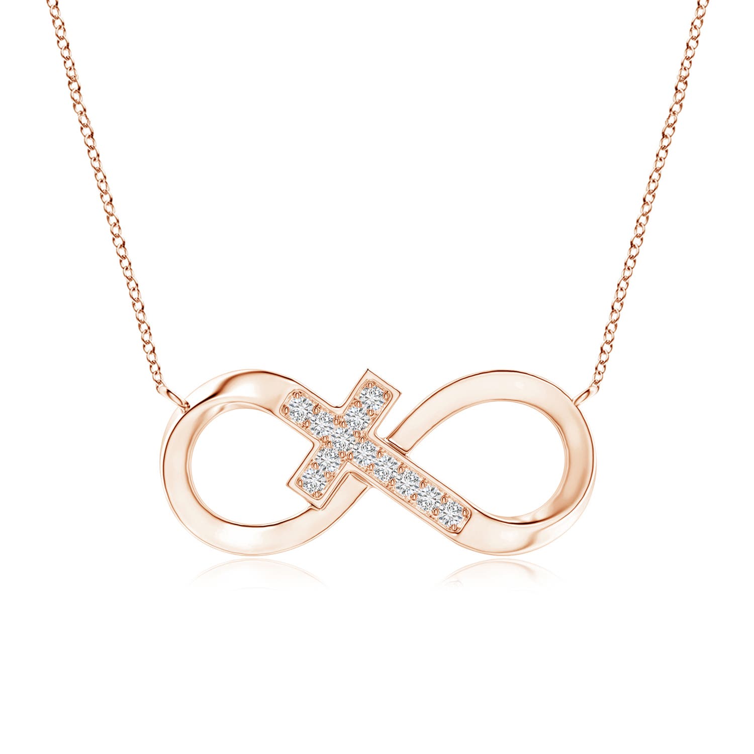 1.2mm HSI2 Pave-Set Diamond Sideways Infinity Cross Pendant in 18CT Rose Gold