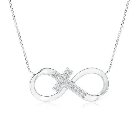 1.2mm HSI2 Pave-Set Diamond Sideways Infinity Cross Pendant in 18K White Gold