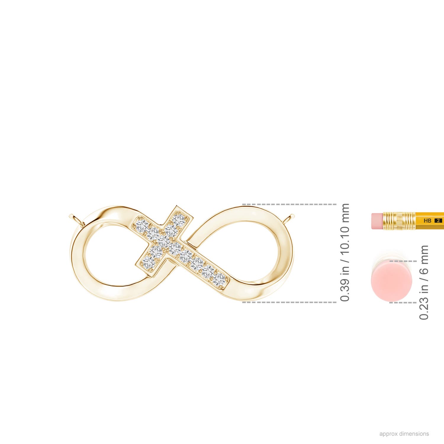 1.2mm HSI2 Pave-Set Diamond Sideways Infinity Cross Pendant in Yellow Gold - ruler