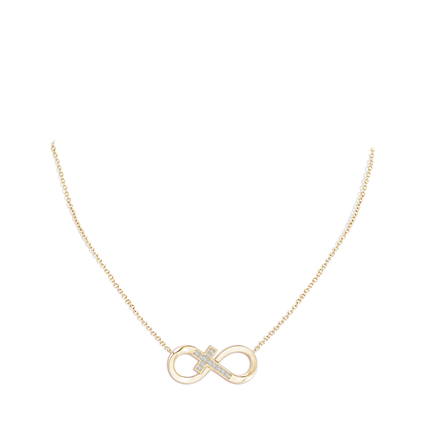 1.2mm HSI2 Pave-Set Diamond Sideways Infinity Cross Pendant in Yellow Gold - body_neck