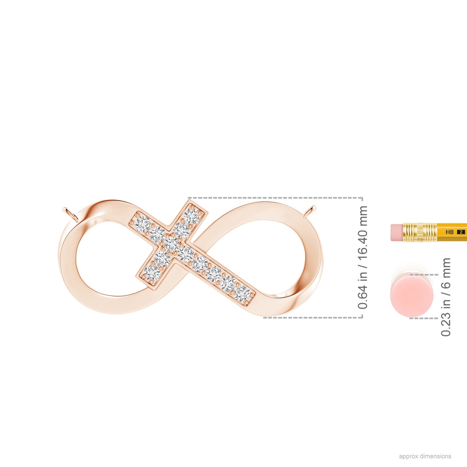 2.2mm HSI2 Pave-Set Diamond Sideways Infinity Cross Pendant in Rose Gold ruler