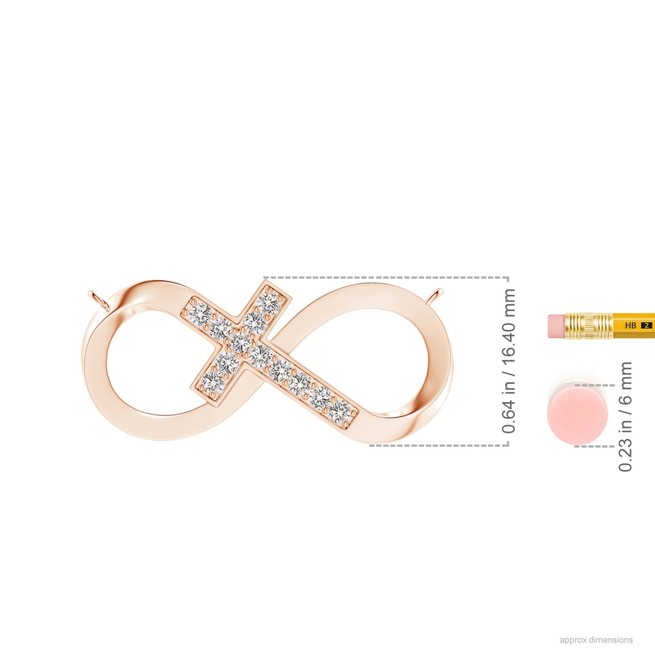 2.2mm IJI1I2 Pave-Set Diamond Sideways Infinity Cross Pendant in Rose Gold ruler