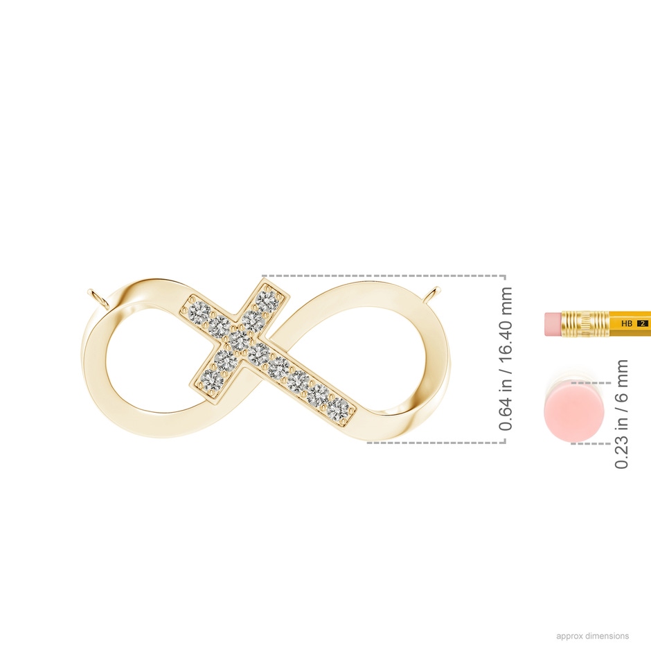 2.2mm KI3 Pave-Set Diamond Sideways Infinity Cross Pendant in Yellow Gold ruler