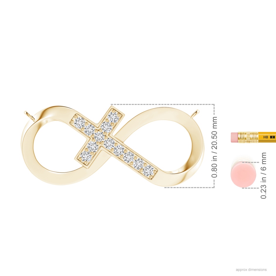 2.8mm HSI2 Pave-Set Diamond Sideways Infinity Cross Pendant in 18K Yellow Gold ruler
