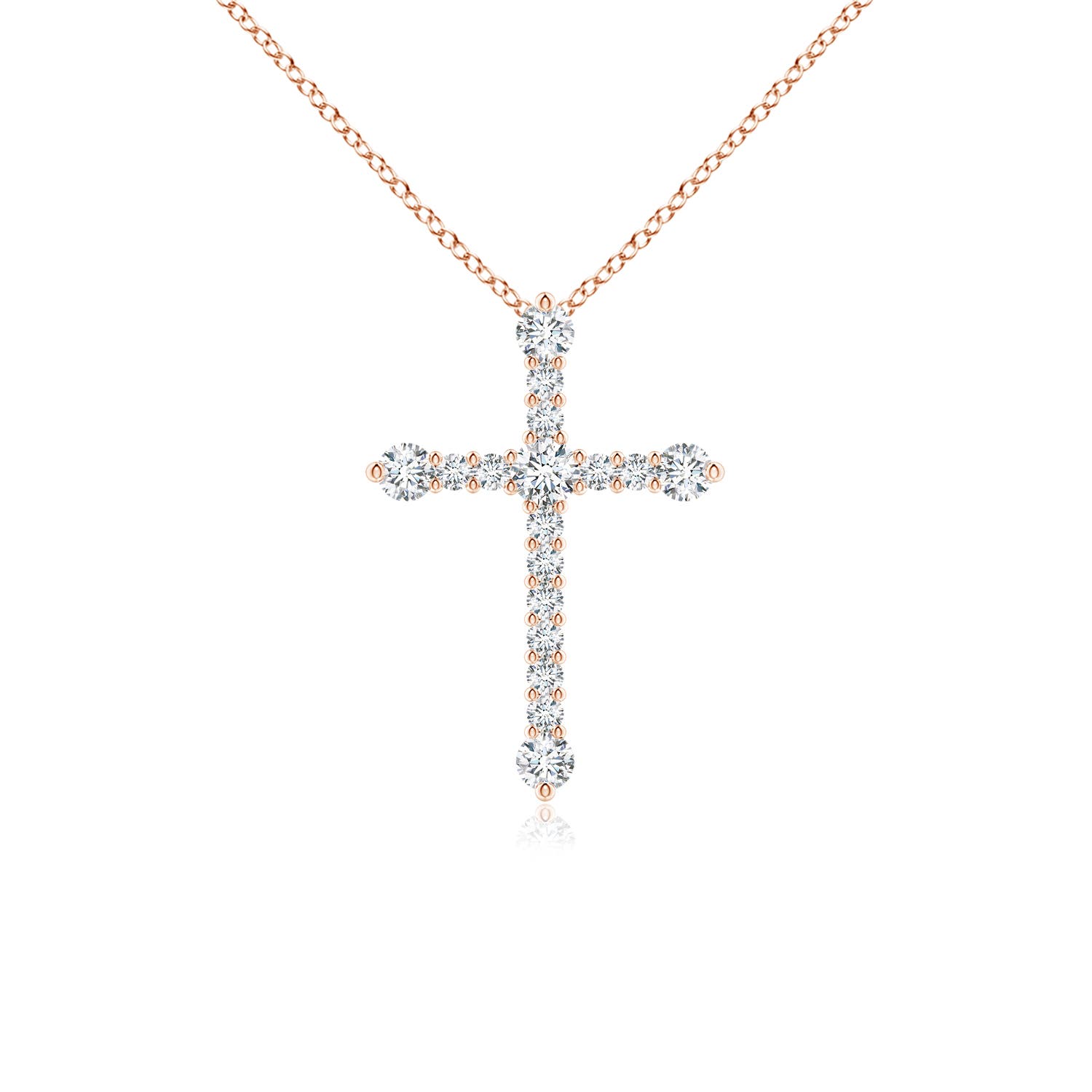 2.4mm GVS2 Prong-Set Diamond Budded Cross Pendant in 18K Rose Gold