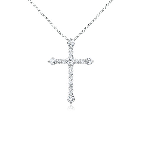 2.4mm GVS2 Prong-Set Diamond Budded Cross Pendant in 18K White Gold