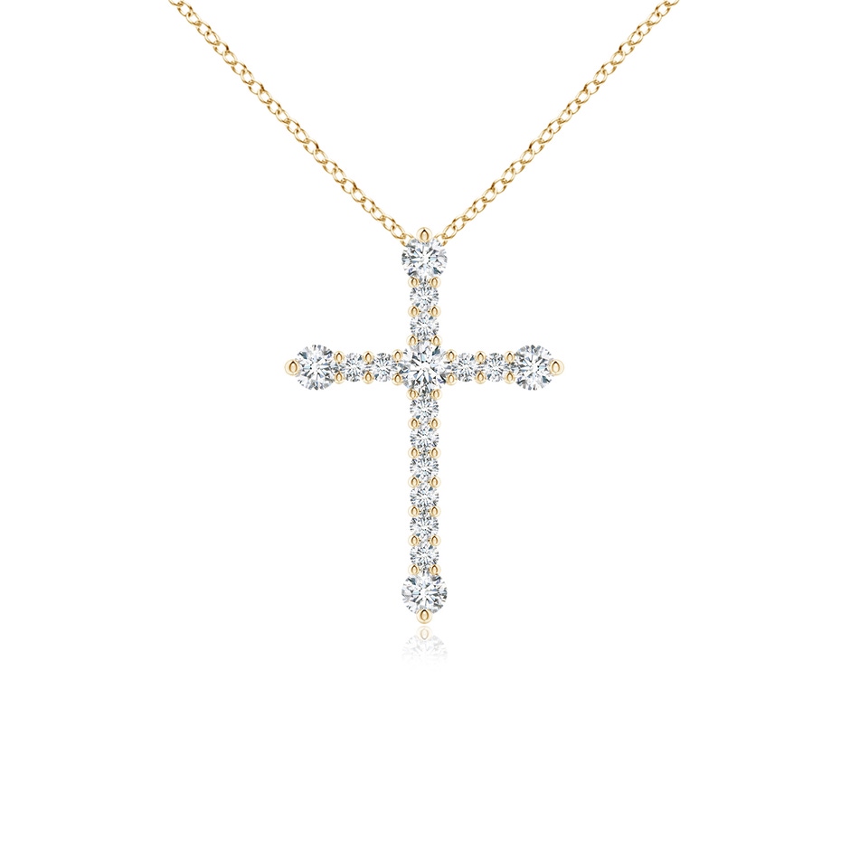 2.4mm GVS2 Prong-Set Diamond Budded Cross Pendant in 18K Yellow Gold 