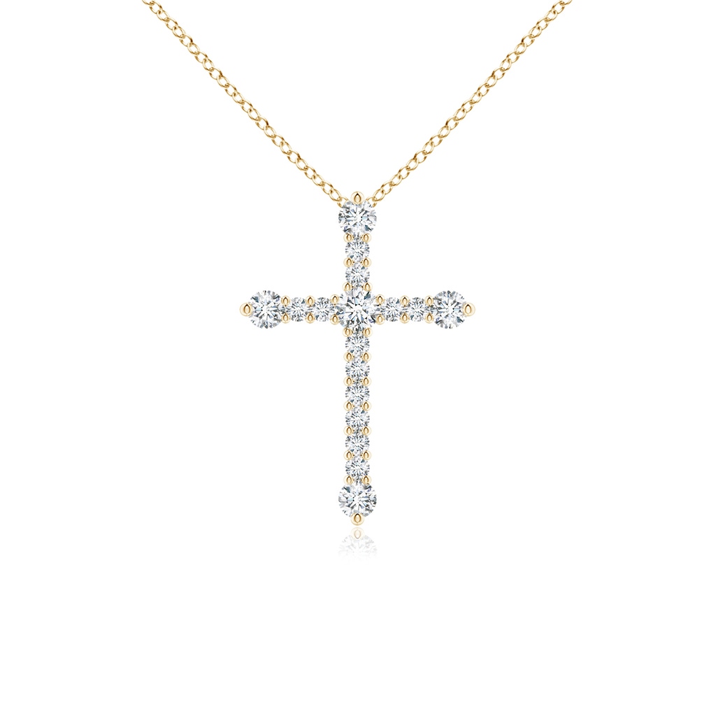 2.4mm GVS2 Prong-Set Diamond Budded Cross Pendant in Yellow Gold