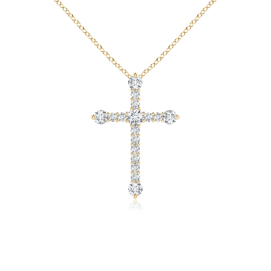 2.4mm GVS2 Prong-Set Diamond Budded Cross Pendant in Yellow Gold 