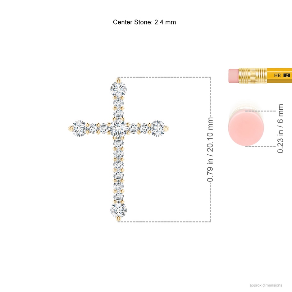 2.4mm GVS2 Prong-Set Diamond Budded Cross Pendant in Yellow Gold ruler