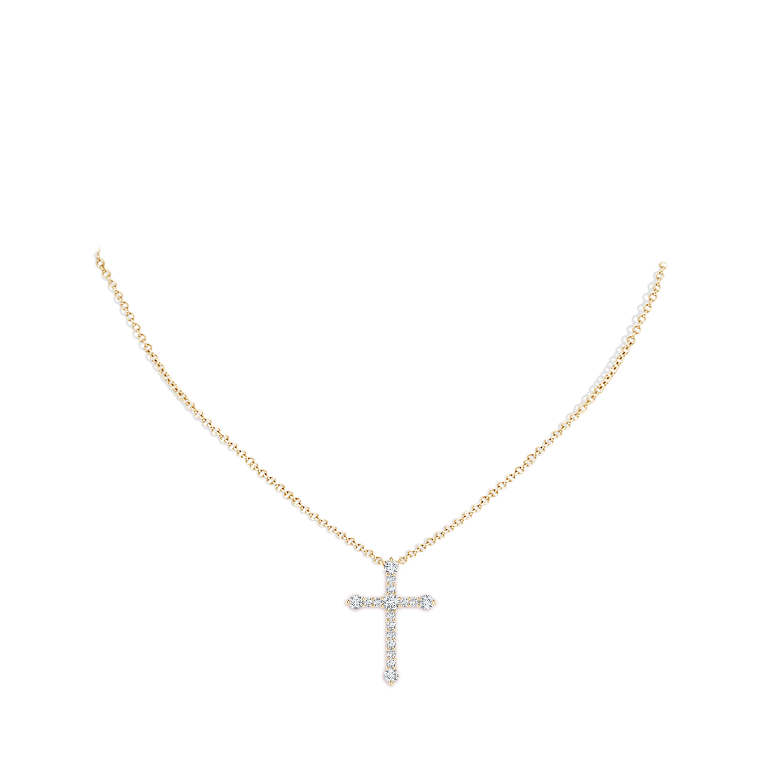 2.4mm GVS2 Prong-Set Diamond Budded Cross Pendant in Yellow Gold - body_neck