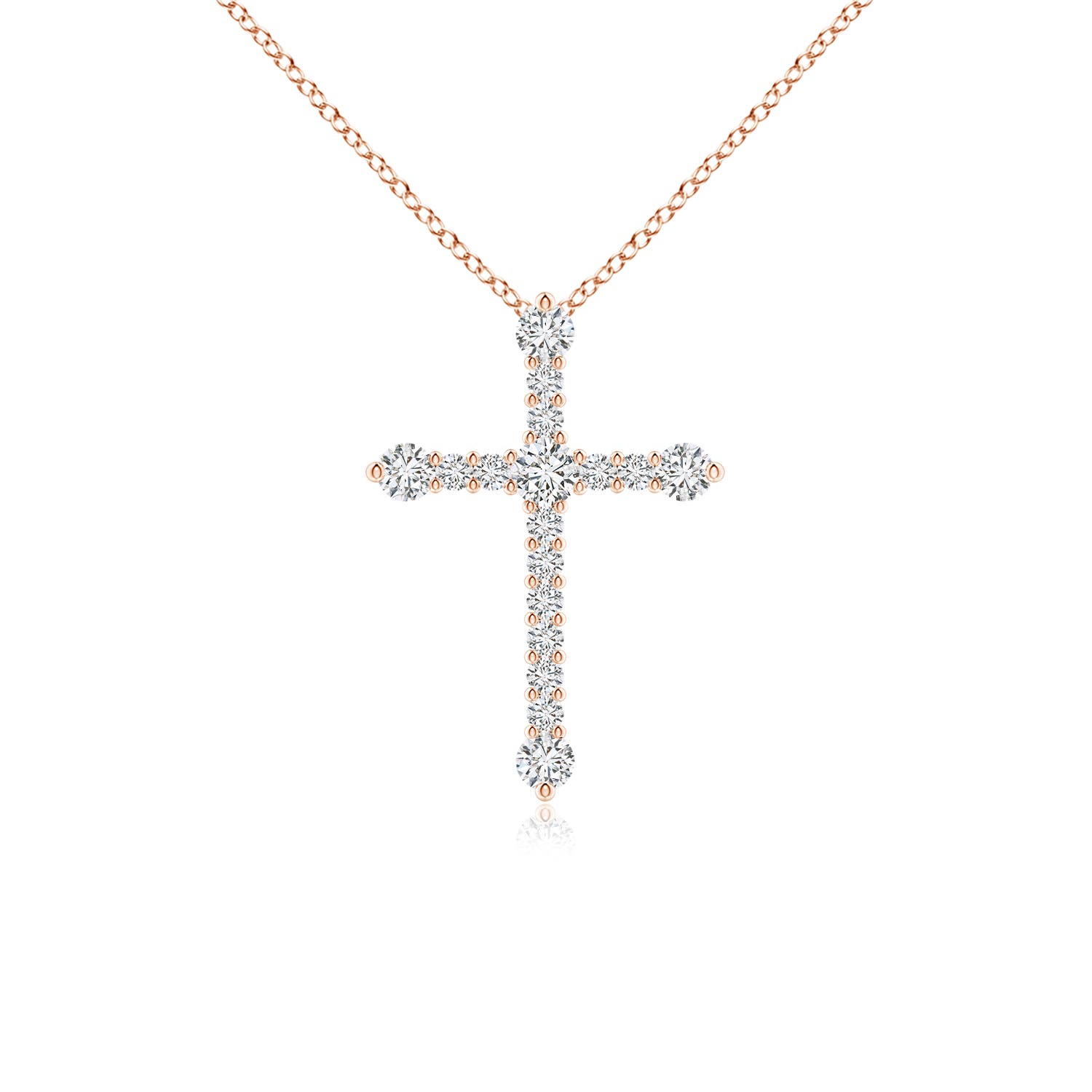 2.4mm HSI2 Prong-Set Diamond Budded Cross Pendant in 18CT Rose Gold