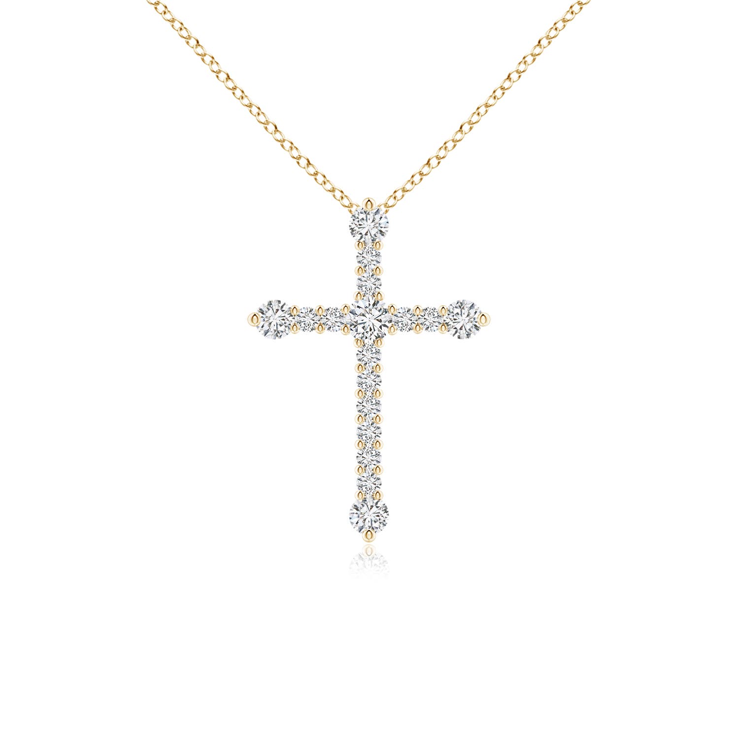 2.4mm HSI2 Prong-Set Diamond Budded Cross Pendant in 18K Yellow Gold